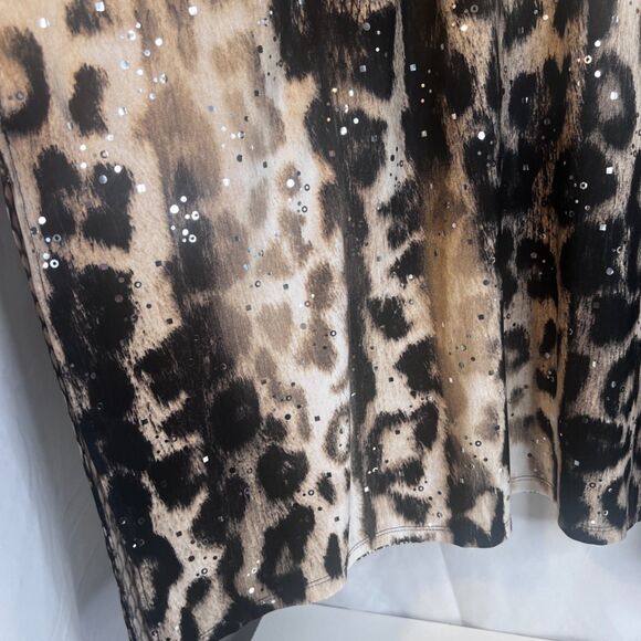 Frank Lyman Sequin Animal Print Poncho Blouse Cut Out Shoulder Bold Safari SZ XL - Picture 6 of 9